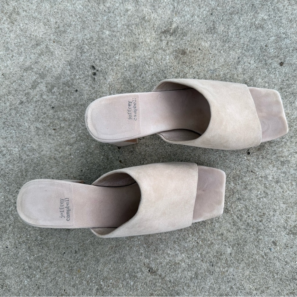 Jeffrey Campbell Tan Mules with Geometric Heel - Picture 13 of 15